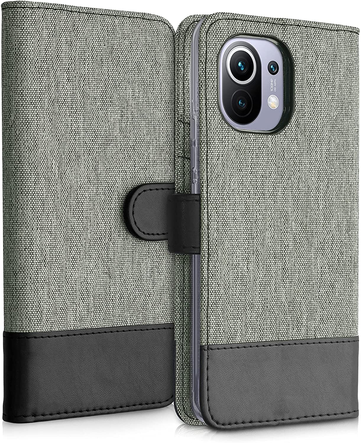 KW Xiaomi Mi 11 Θήκη Πορτοφόλι Stand Canvas - Grey / Black - 54661.22