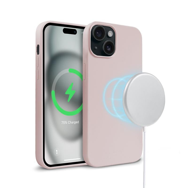 Crong iPhone 15 Color Cover Magnetic - Θήκη Σιλικόνης με MagSafe - Sand Pink