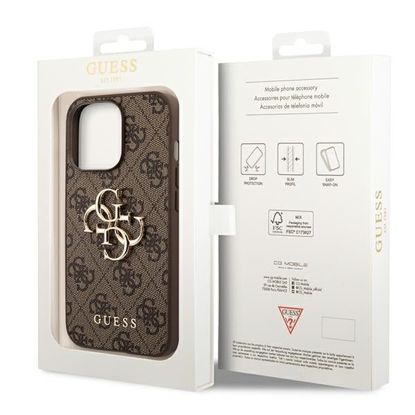 Guess iPhone 14 Pro Max - 4G Big Metal Logo Θήκη με Επένδυση Συνθετικού Δέρματος - Brown - GUHCP14X4GMGBR