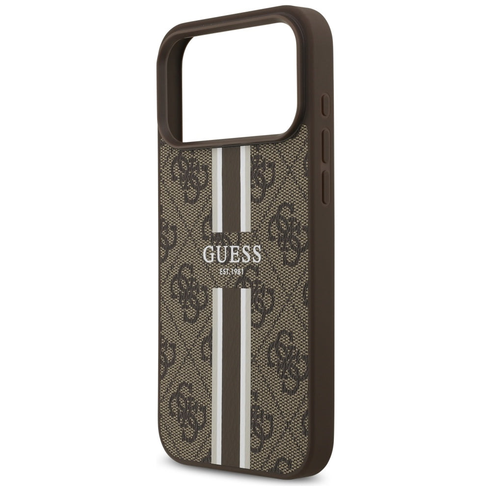 Guess iPhone 17 Pro Max - 4G Printed Stripes MagSafe - Θήκη με Επένδυση Συνθετικού Δέρματος - Brown - GUHMP17XP4RPSW