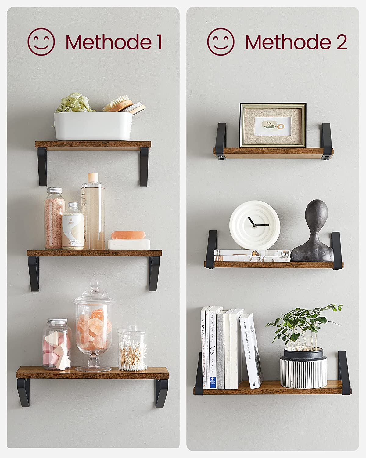 Vasagle Σετ 3 Ράφια Διαφορετικού Μεγέθους - Vintage Brown / Black - LWS33BX