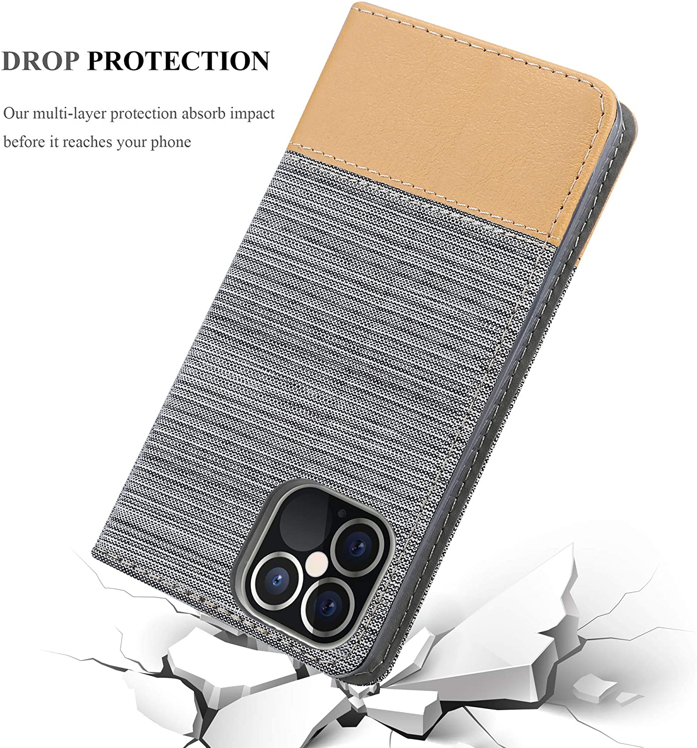 Cadorabo iPhone 12 Pro Max Θήκη Βιβλίο Stand - Light Grey - Brown