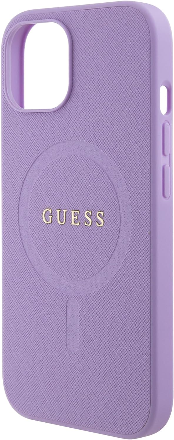 Guess iPhone 15 Saffiano MagSafe Σκληρή Θήκη με Πλαίσιο Σιλικόνης και MagSafe - Purple - GUHMP15SPSAHMCU