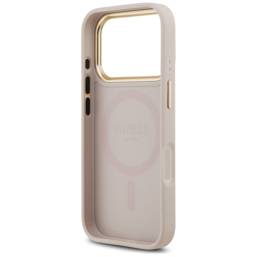 Guess iPhone 17 Pro - 4G PU Classic Logo MagSafe - Σκληρή Θήκη με Πλαίσιο Σιλικόνης και Επένδυση Οικολογικού Δέρματος - Pink - GUHMP17LP4MSEGCP