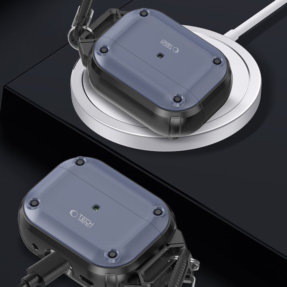 Tech-Protect AirPods Pro 1 / 2 Θήκη από Σκληρό Πλαστικό και Σιλικόνη - Rough Hook - Steel Blue