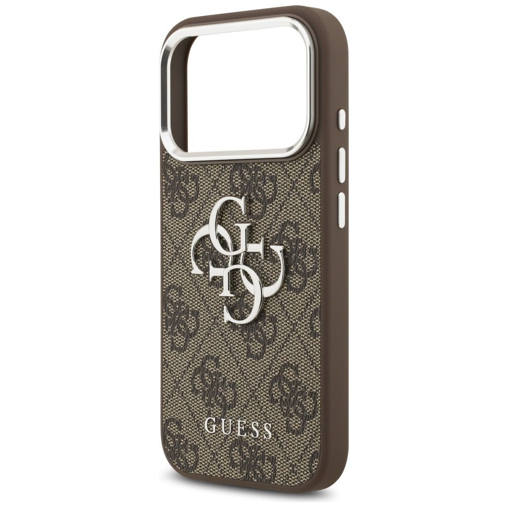 Guess iPhone 17 Pro - 4G Big 4G Classic Logo - Σκληρή Θήκη με Πλαίσιο Σιλικόνης και Επένδυση από Οικολογικό Δέρμα - Brown / Silver - GUHCP17LP4G4SMCW