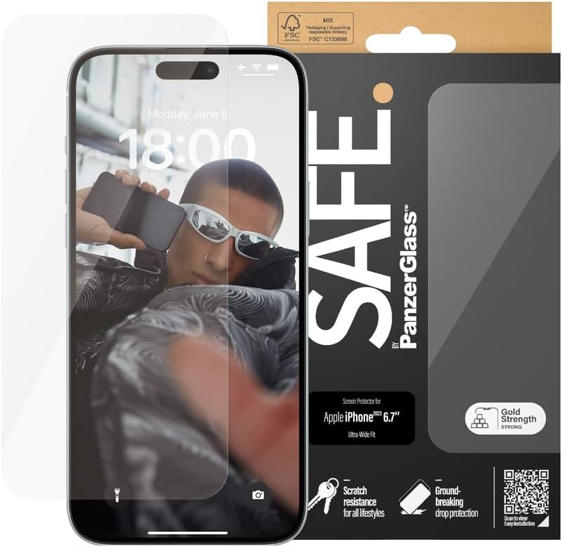 Safe by PanzerGlass iPhone 15 Plus Ultra-Wide Fit Case Friendly Full Screen Αντιχαρακτικό Γυαλί Οθόνης - Διάφανο - SAFE95536