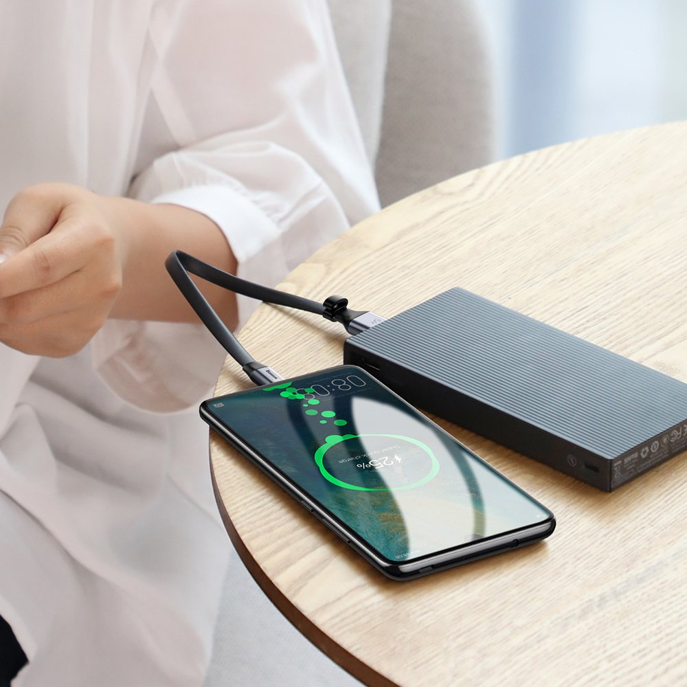 Baseus Simple Flat Cable Type-C 5A 40W - Καλώδιο Γρήγορης Φόρτισης Type-C - 0.23m - Grey - CATMBJ-BG1