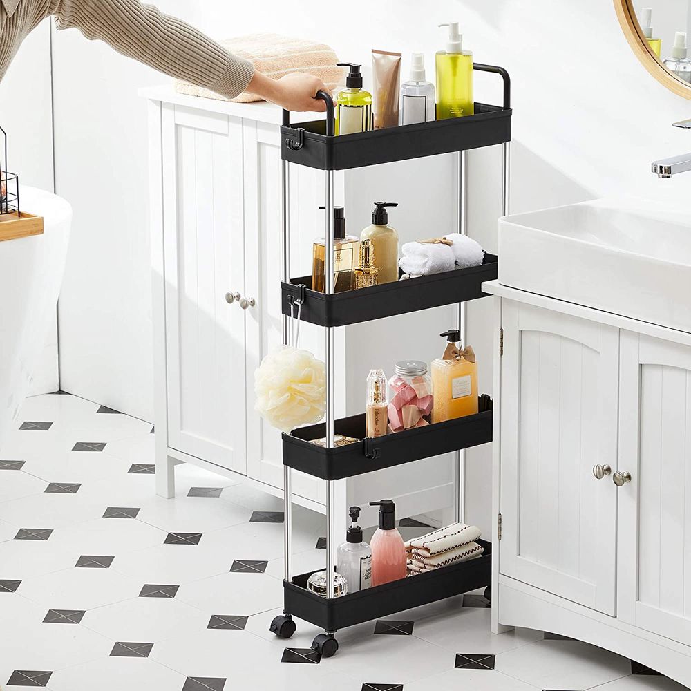 Songmics Πλαστικό Καρότσι Εξοικονόμησης Χώρου για Οργάνωση και Αποθήκευση με 4 Ράφια - 40 x 13.5 x 93 cm - Black - KSC018B01