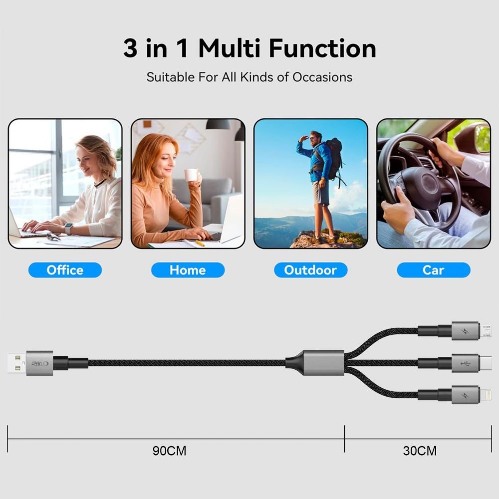 Tech - Protect 3in1 Καλώδιο Δεδομένων και Φόρτισης USB to Lightning / Type - C / Micro USB 3A - UltraBoost DNA - 1,2m - Iron Grey