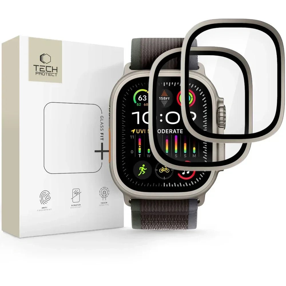 Tech - Protect Προστασία Οθόνης Apple Watch Ultra (1/2/3) - 49mm - Glass Ring - 9H Αντιχαρακτικό Γυαλί Οθόνης με Μεταλλικό Πλαίσιο - 2 Τεμάχια - Titanium