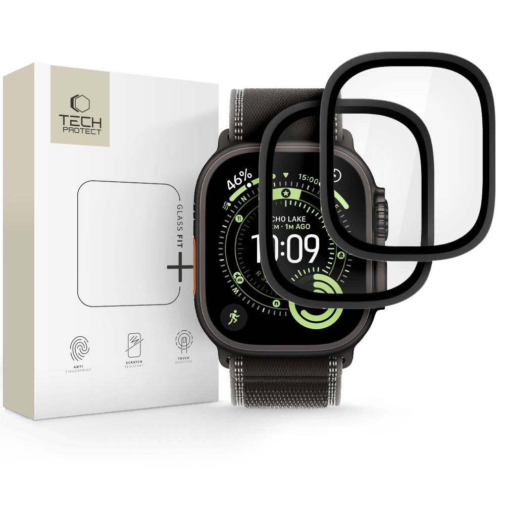 Tech - Protect Προστασία Οθόνης Apple Watch Ultra (1/2/3) - 49mm - Glass Ring - 9H Αντιχαρακτικό Γυαλί Οθόνης με Μεταλλικό Πλαίσιο - 2 Τεμάχια - Black