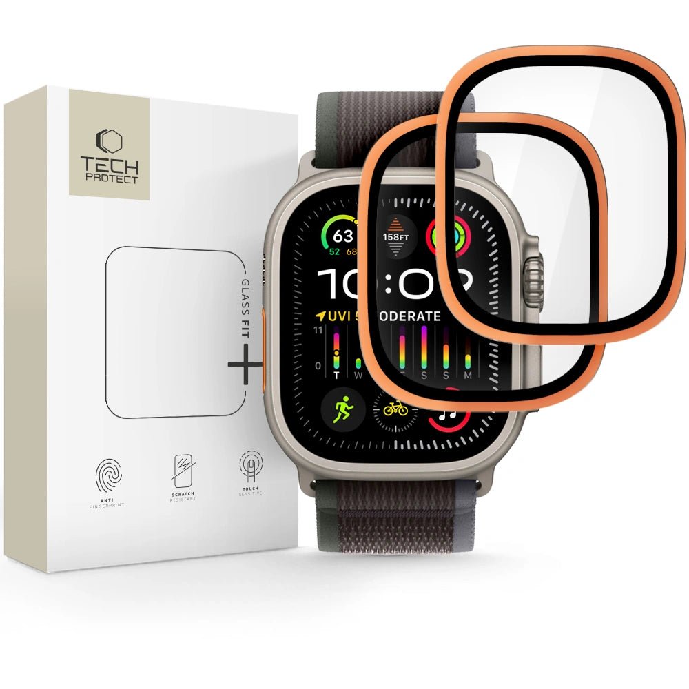 Tech - Protect Προστασία Οθόνης Apple Watch Ultra (1/2/3) - 49mm - Glass Ring - 9H Αντιχαρακτικό Γυαλί Οθόνης με Μεταλλικό Πλαίσιο - 2 Τεμάχια - Cosmic Orange