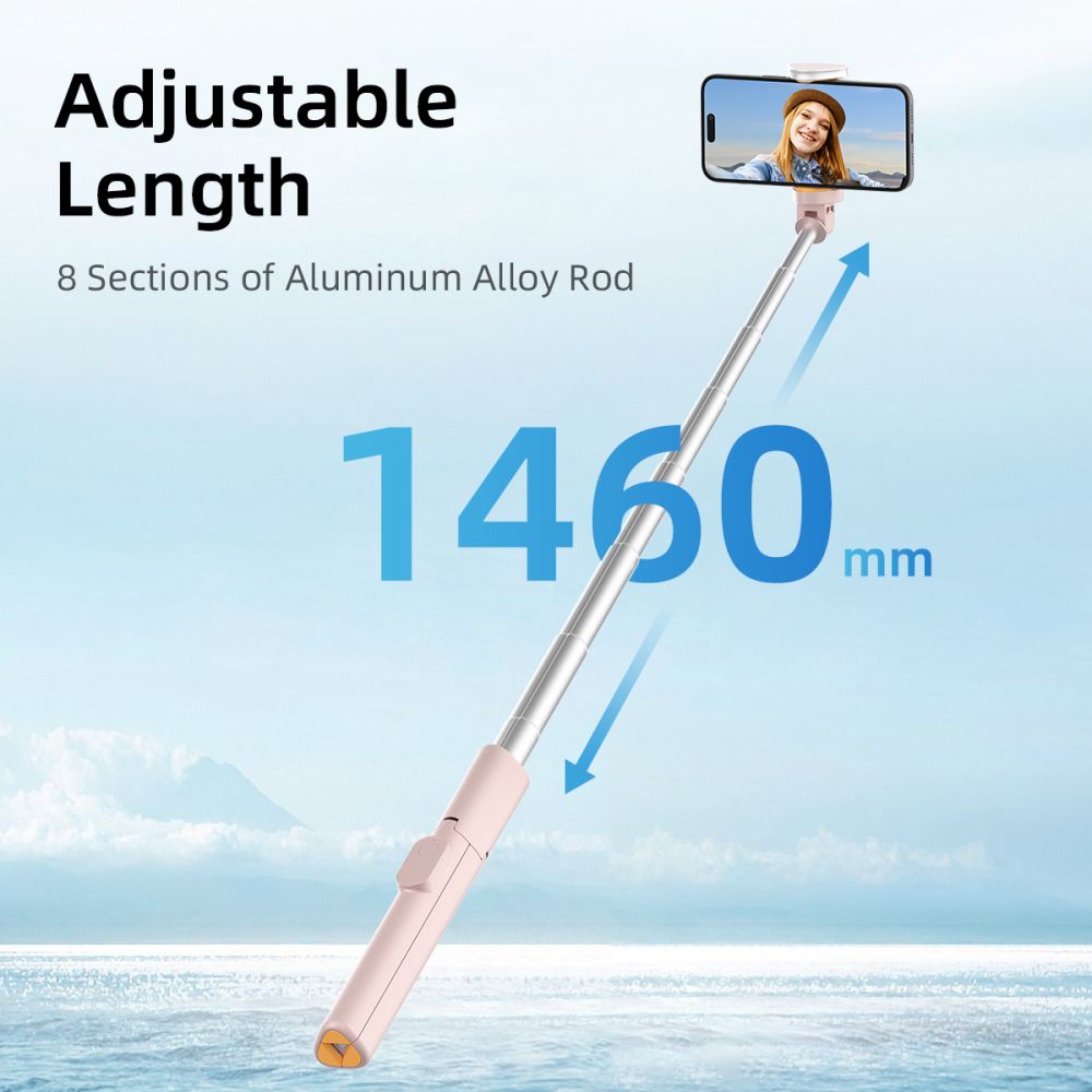 Tech - Protect Ασύρματο Bluetooth Selfie Stick με Τρίποδο και Τηλεχειριστήριο - L09S - Pink