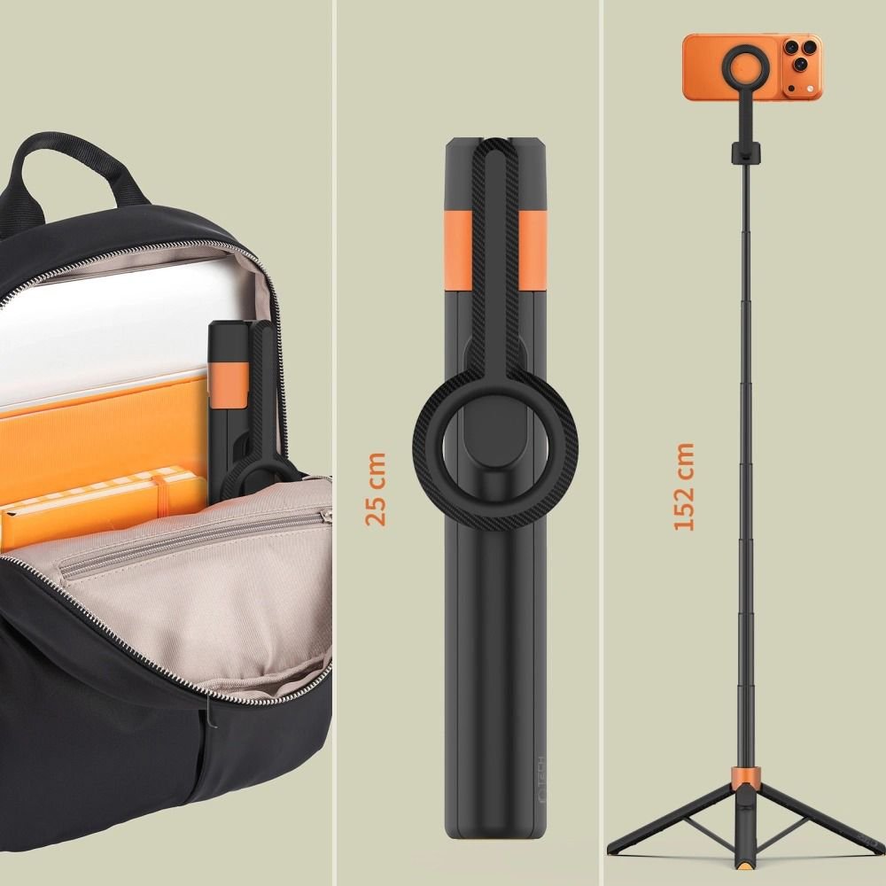 Tech - Protect Ασύρματο MagSafe Bluetooth Selfie Stick με Τρίποδο και Τηλεχειριστήριο - L10S - Black / Orange
