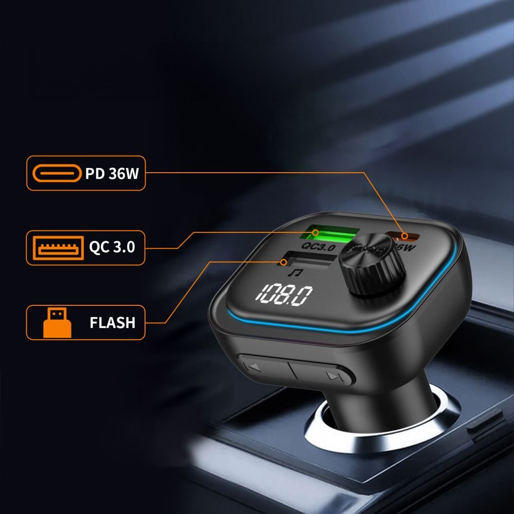 Tech - Protect FM Transmitter για Αναπαραγωγή Μουσικής / Κλήσεις / Φόρτιση Κινητών στο Αυτοκίνητο PD 54W - CC07 - Black