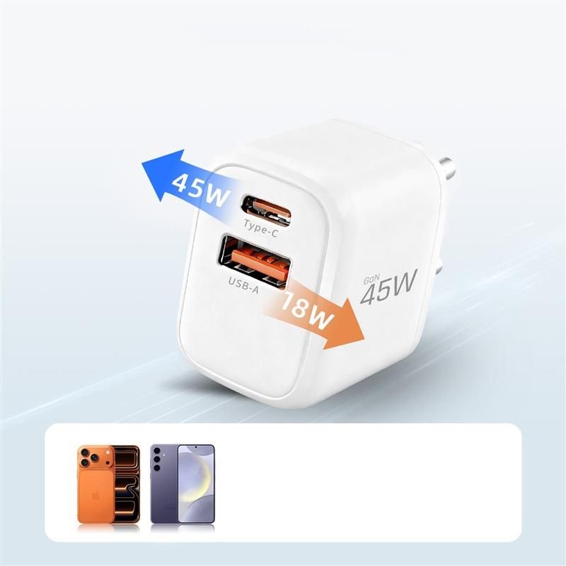 Tech - Protect Φορτιστής Γρήγορης Φόρτισης με 1 Θύρα Type - C και 1 Θύρα USB και Καλώδιο Type - C σε Lightning - NCA45W - GAN - White