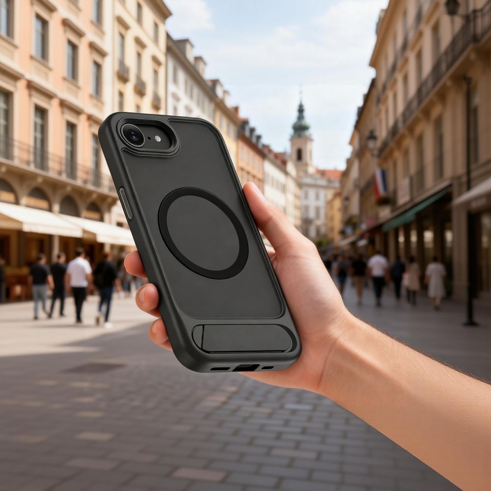 Tech - Protect iPhone 16e / iPhone 17e - Σκληρή Θήκη με Πλαίσιο Σιλικόνης και Stand - Magrack MagSafe - Matte Black