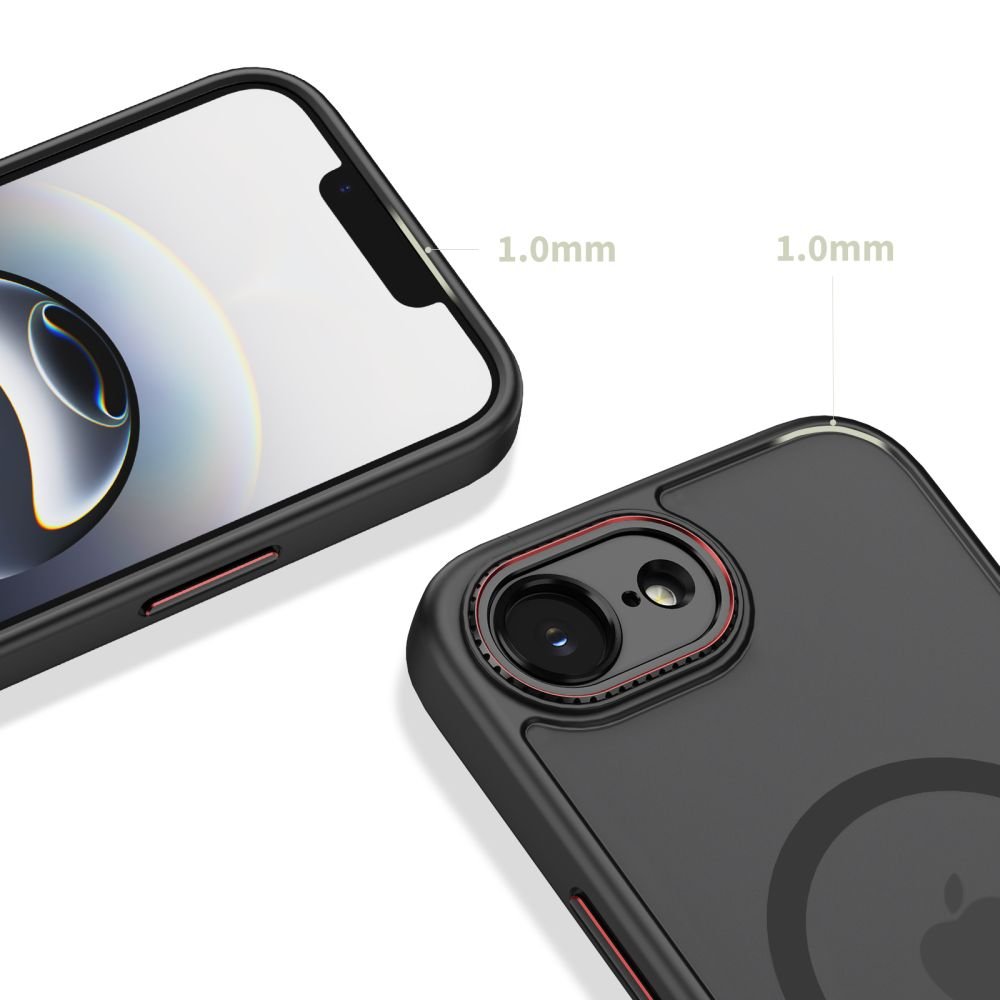 Tech - Protect iPhone 16e / iPhone 17e - Σκληρή Θήκη με Πλαίσιο Σιλικόνης - MagCam MagSafe - Matte Black / Red
