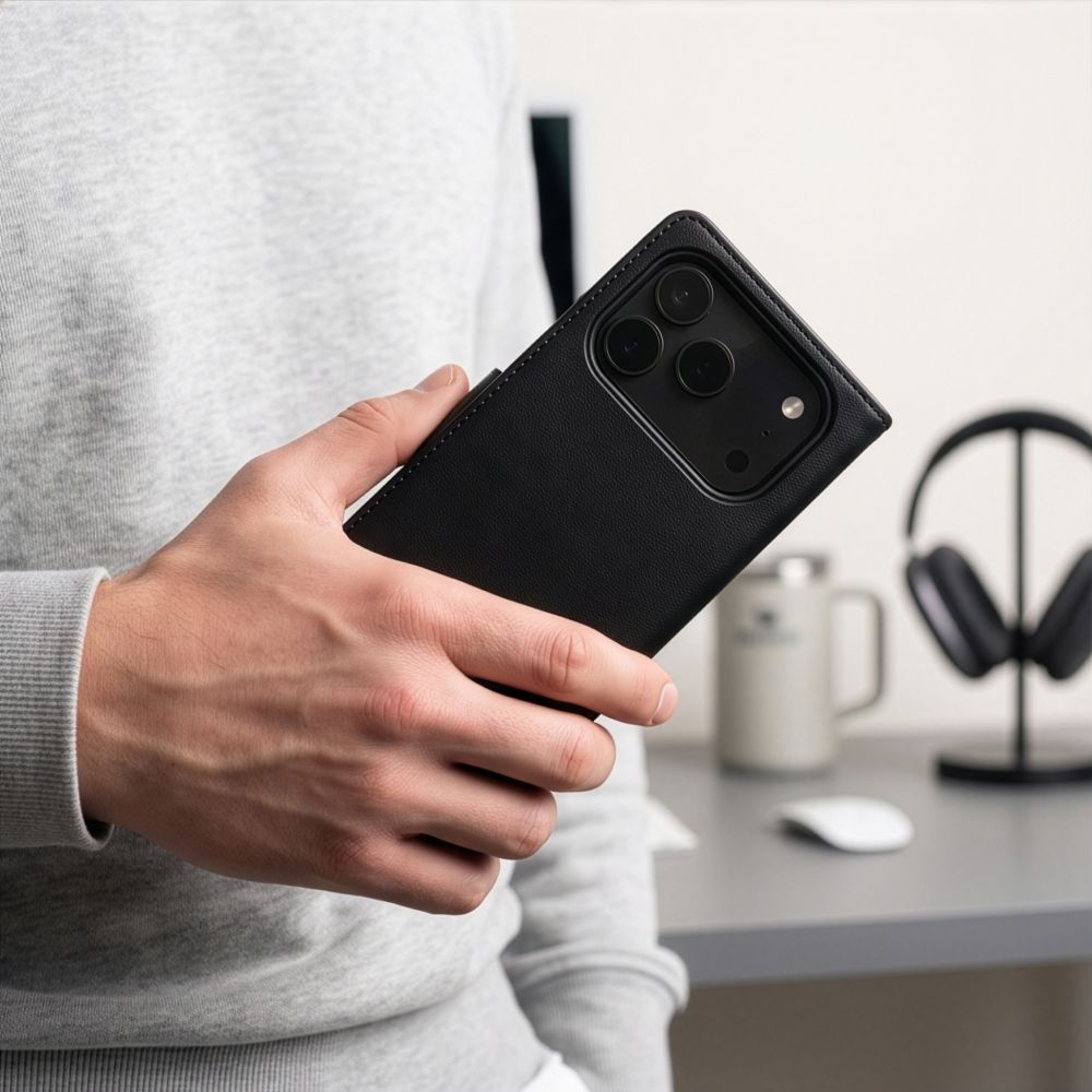 Tech-Protect iPhone 17 Pro Max / iPhone 18 Pro Max - Θήκη Πορτοφόλι Stand από Δερματίνη με Αποσπώμενη θήκη MagSafe - Matte Black
