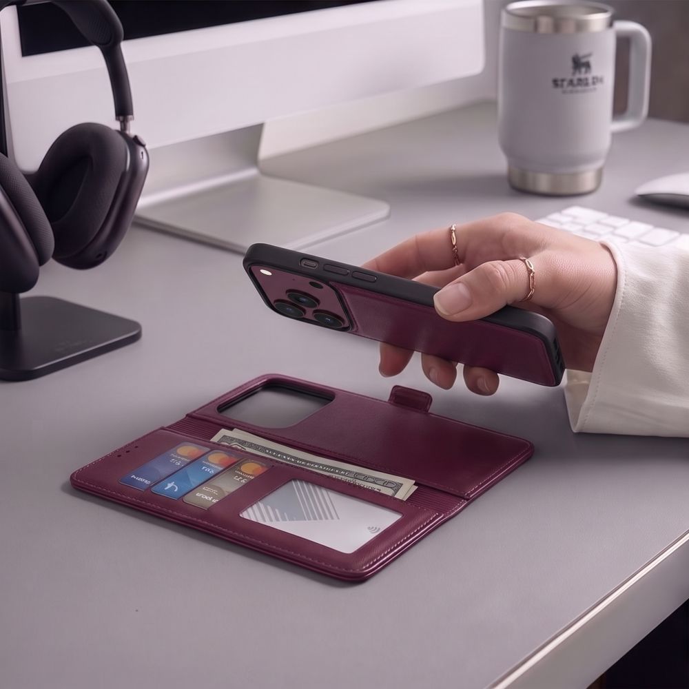 Tech-Protect iPhone 17 Pro Max / iPhone 18 Pro Max - Θήκη Πορτοφόλι Stand από Δερματίνη με Αποσπώμενη θήκη MagSafe - Mulberry