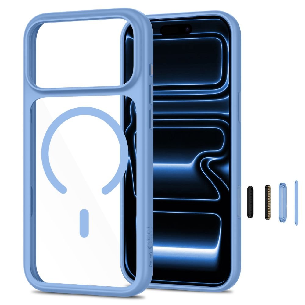 Tech-Protect iPhone 18 Pro / iPhone 17 Pro - Σκληρή Θήκη με Πλαίσιο Σιλικόνης MagSafe και 2 Αντιχαρακτικά Γυαλιά Οθόνης - MagOne CC - Light Blue / Clear