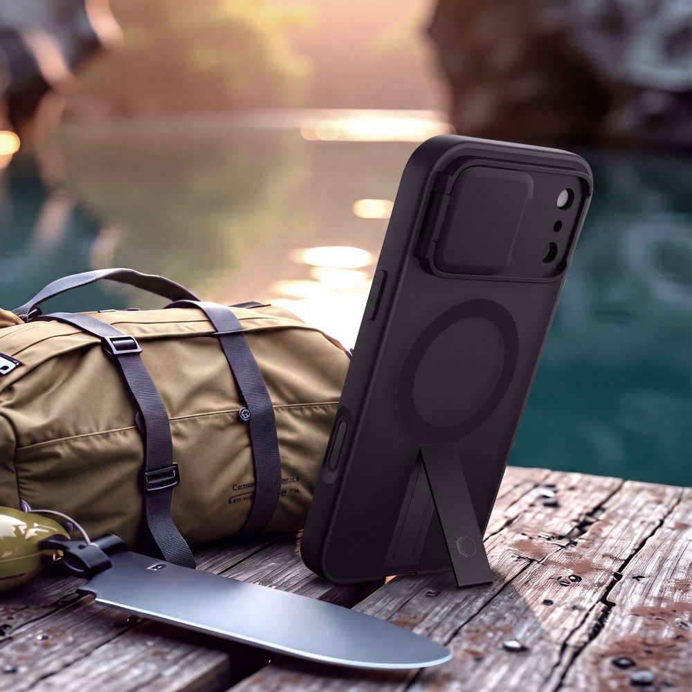 Tech-Protect iPhone 18 Pro Max / iPhone 17 Pro Max - Σκληρή Θήκη MagSafe με Ανοιγόμενο Κάλυμμα Κάμερας και Stand - Kevlar Aura MagSafe - Matte Black