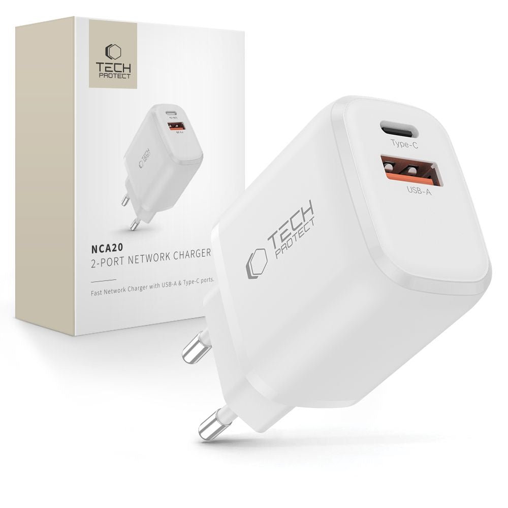 Tech - Protect Οικιακός Φορτιστής με 1 Θύρα USB και 1 Θύρα Type - C PD 20W QC3.0 - NCA20 - White