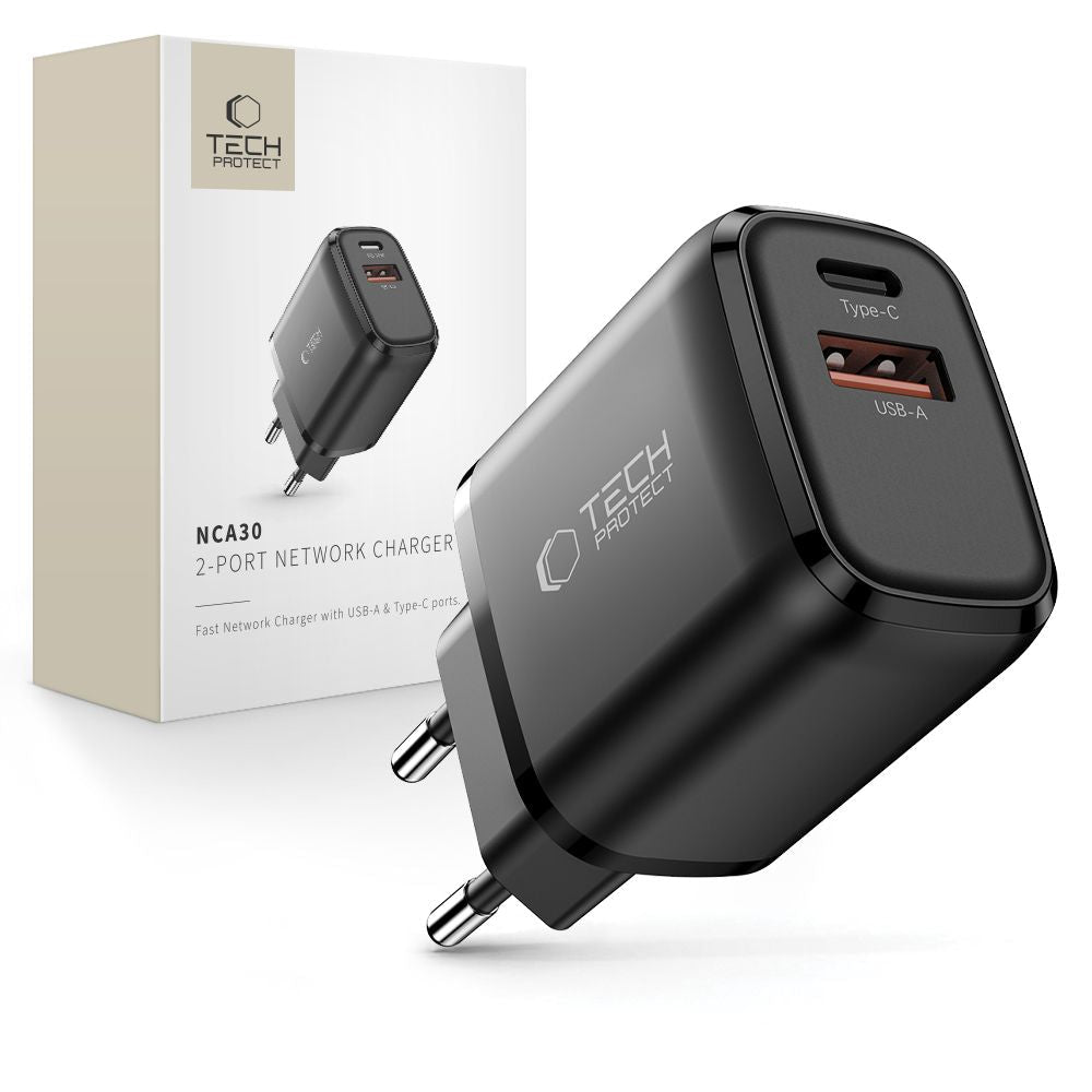 Tech - Protect Οικιακός Φορτιστής με 1 Θύρα USB και 1 Θύρα Type - C PD 30W QC3.0 - NCA30 - Black