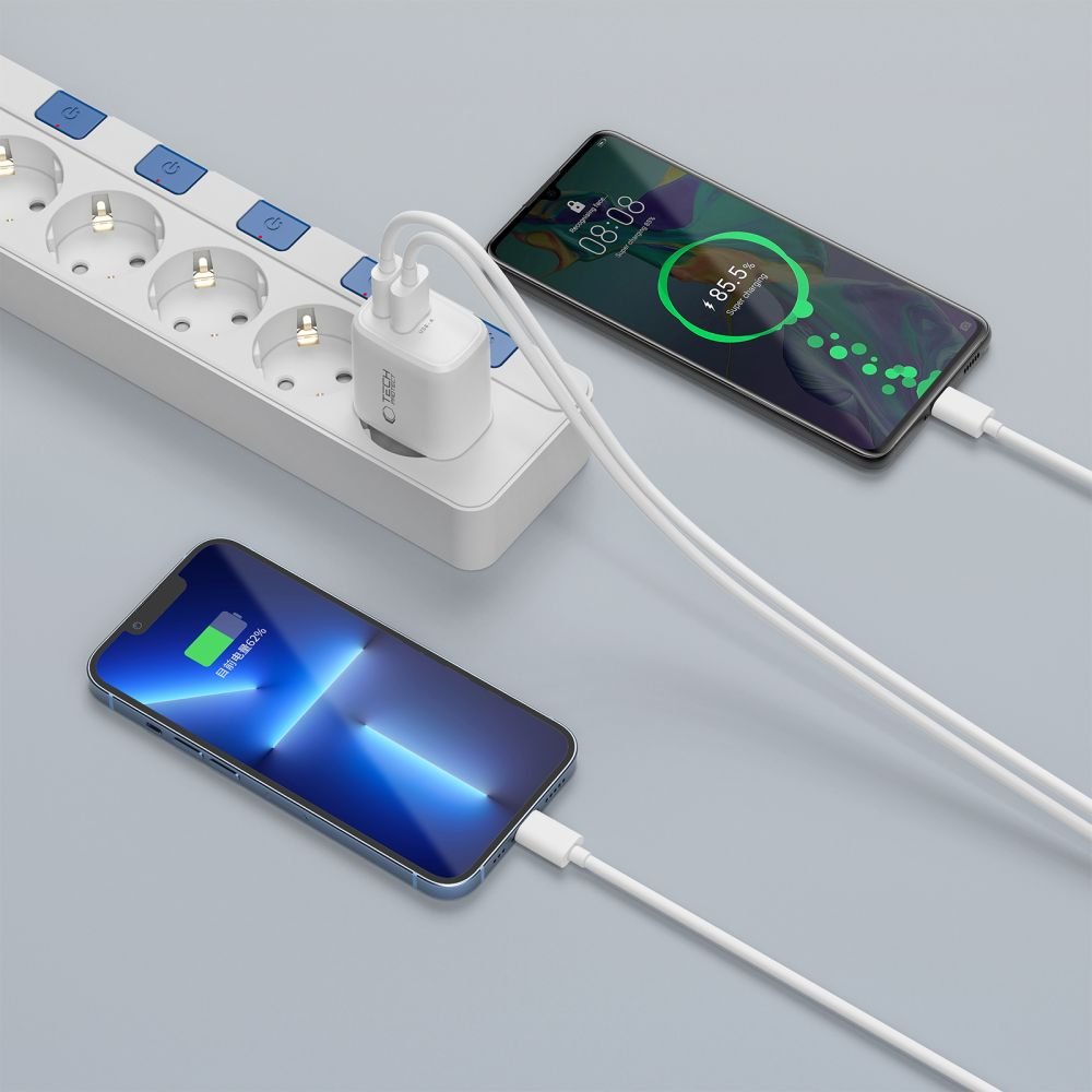 Tech - Protect Οικιακός Φορτιστής με 1 Θύρα USB και 1 Θύρα Type - C PD 30W QC3.0 - NCA30 - White
