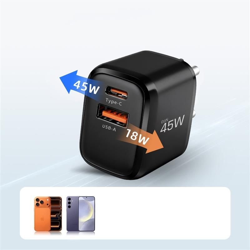 Tech - Protect Οικιακός Φορτιστής με 1 Θύρα USB και 1 Θύρα Type - C PD 45W QC3.0 - NCA45W - GAN - Black