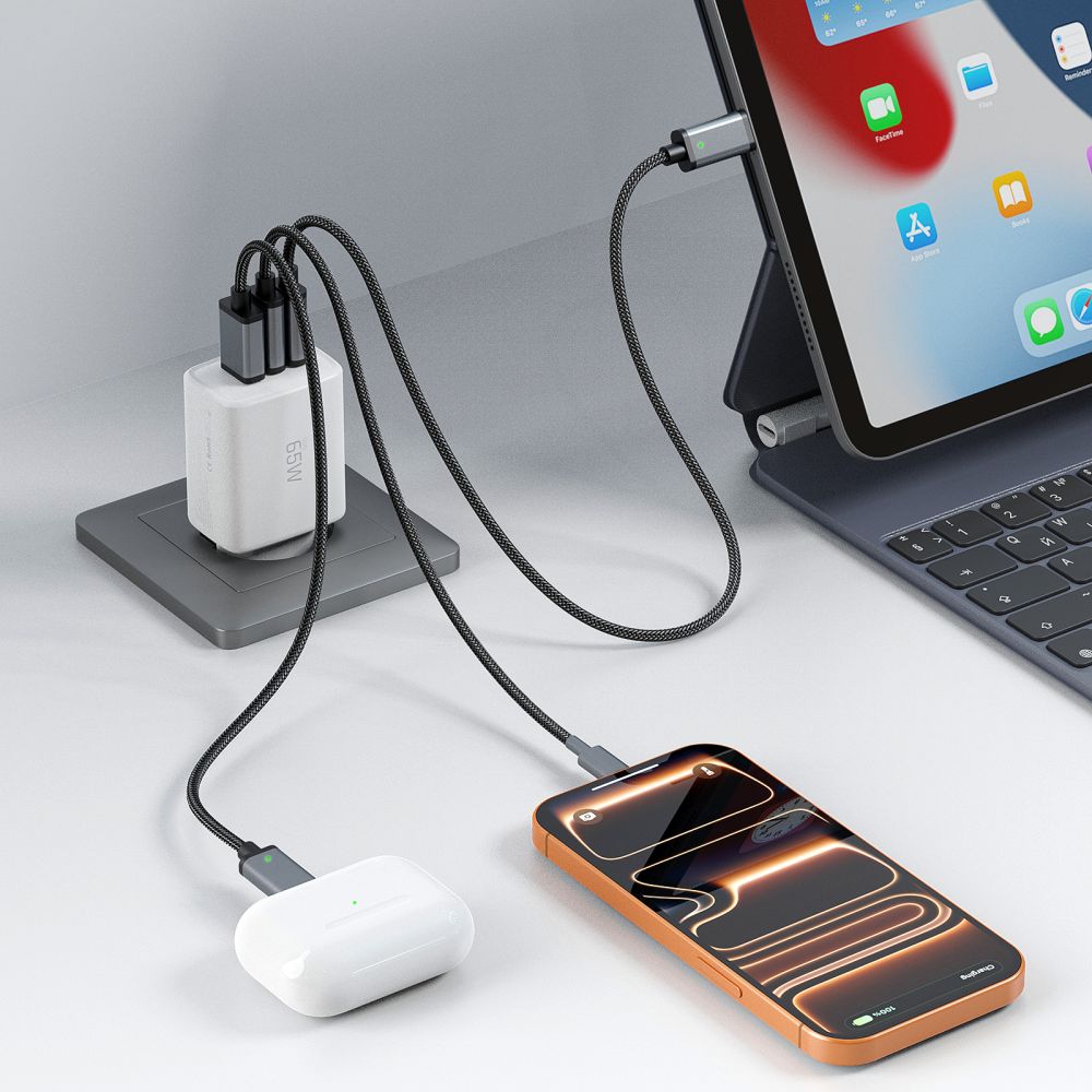 Tech - Protect Οικιακός Φορτιστής με 1 Θύρα USB και 2 Θύρες Type - C PD 65W QC3.0 - NCA65W - GAN - White