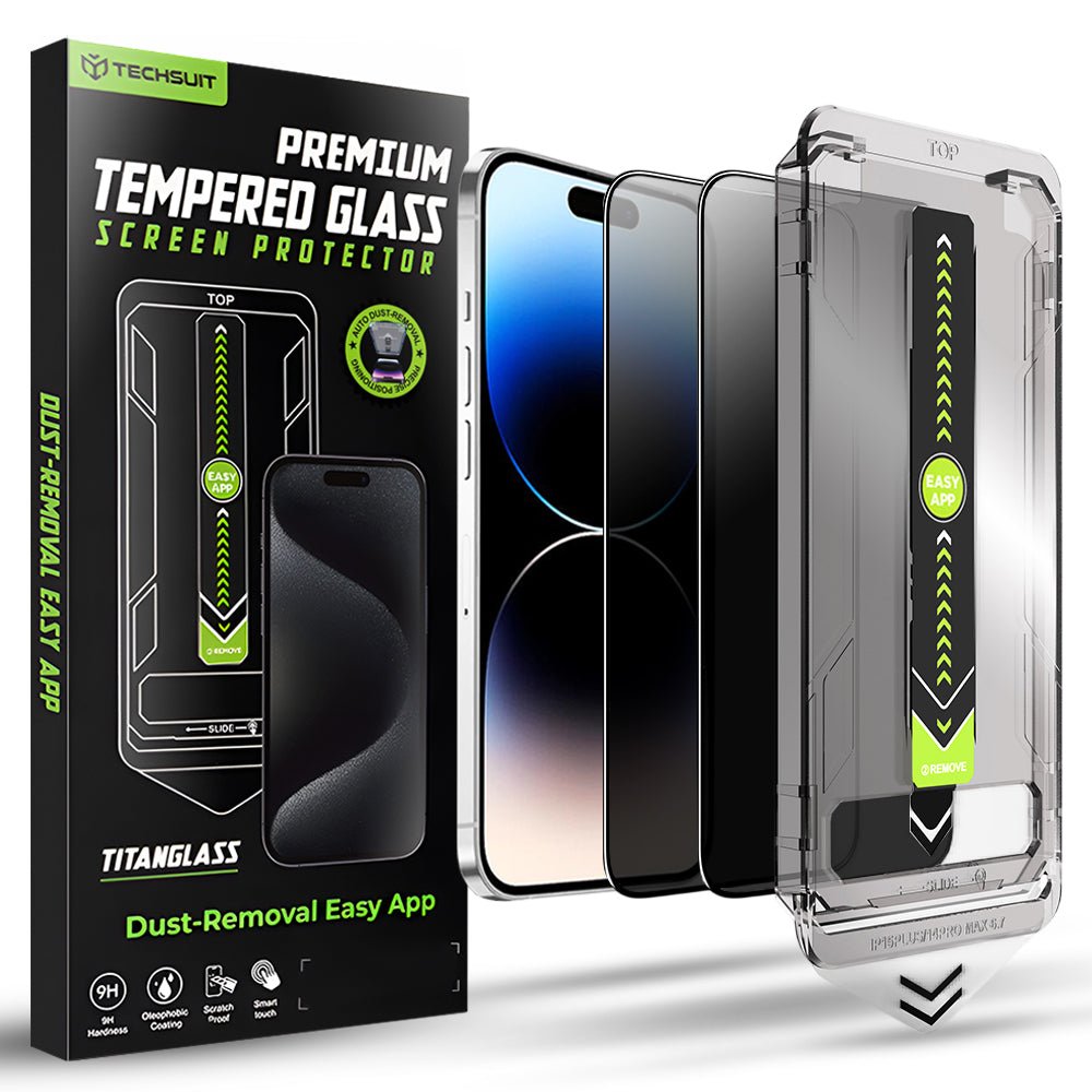 Techsuit iPhone 14 Pro - Σετ με 2 Full Screen Αντιχαρακτικά Γυαλιά Οθόνης - TitanGlass FullCover - Privacy