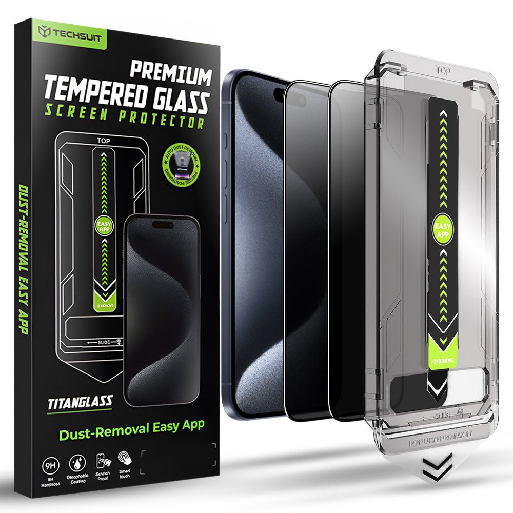 Techsuit iPhone 15 Pro - Σετ με 2 Full Screen Αντιχαρακτικά Γυαλιά Οθόνης - TitanGlass FullCover - Privacy