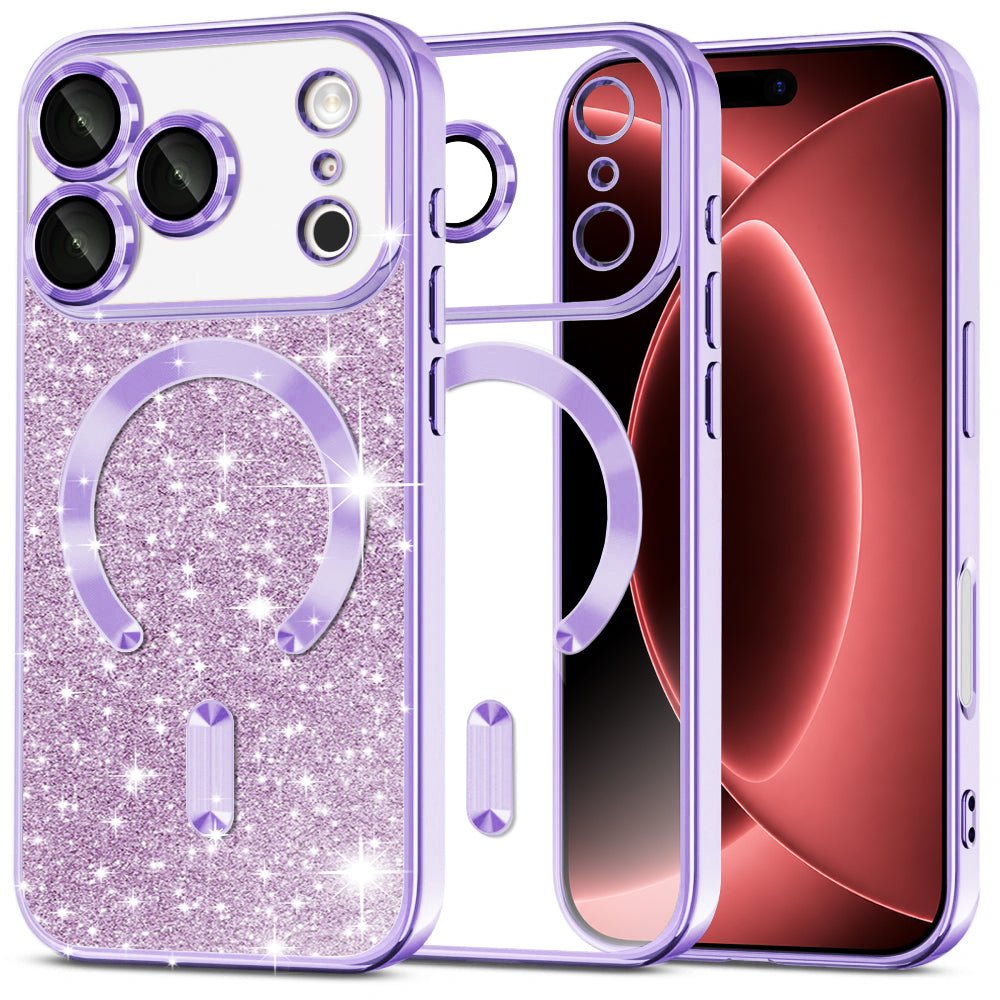 Techsuit iPhone 18 Pro Max / iPhone 17 Pro Max - Θήκη Σιλικόνης με MagSafe - Luxury Glitter - Light Purple