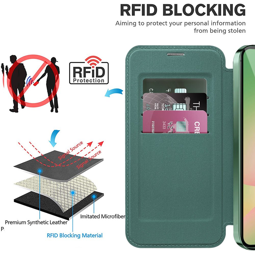 Techsuit Samsung Galaxy A37 5G - Θήκη Βιβλίο με MagSafe με Υποδοχές Καρτών και RFID Προστασία - SmartMag Book Case - Green