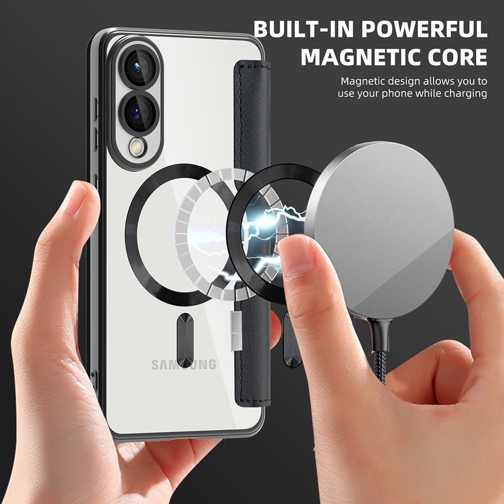 Techsuit Samsung Galaxy S25 Edge - Θήκη Βιβλίο με MagSafe με Υποδοχές Καρτών και RFID Προστασία - SmartMag Book Case - Black