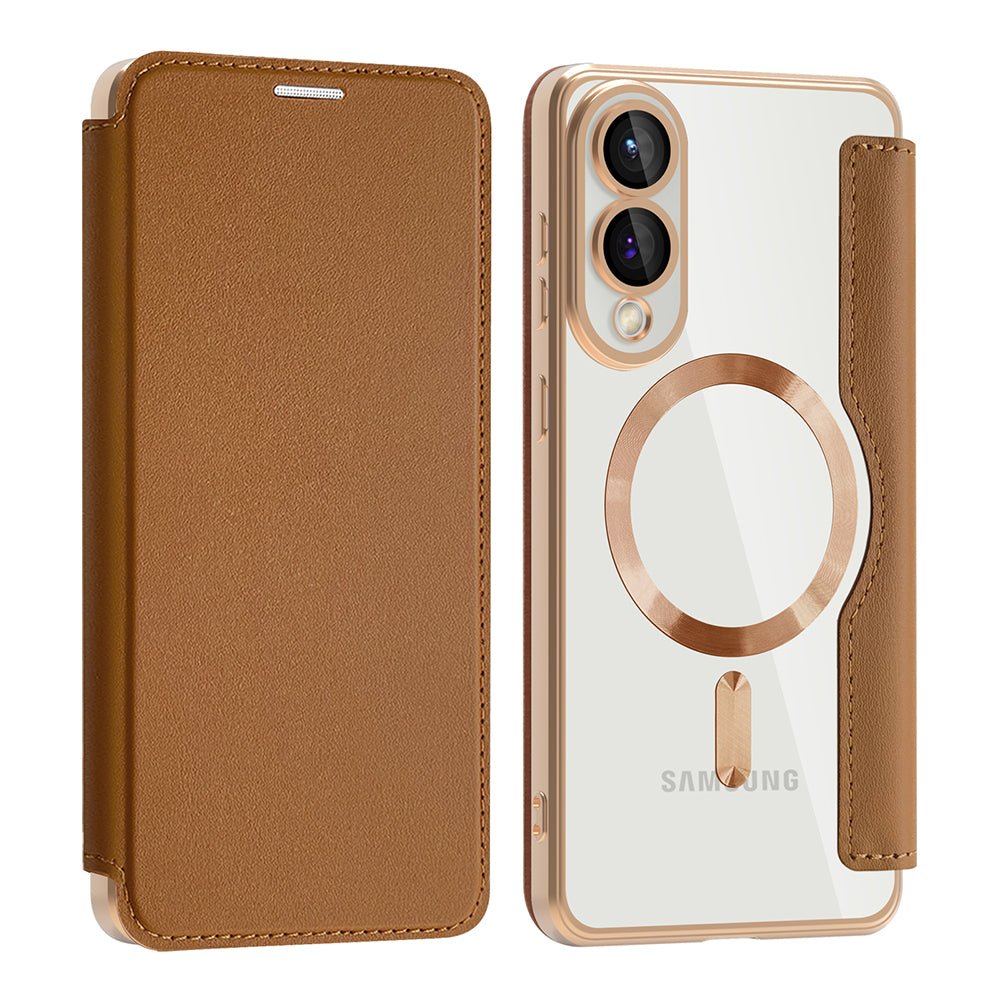 Techsuit Samsung Galaxy S25 Edge - Θήκη Βιβλίο με MagSafe με Υποδοχές Καρτών και RFID Προστασία - SmartMag Book Case - Brown