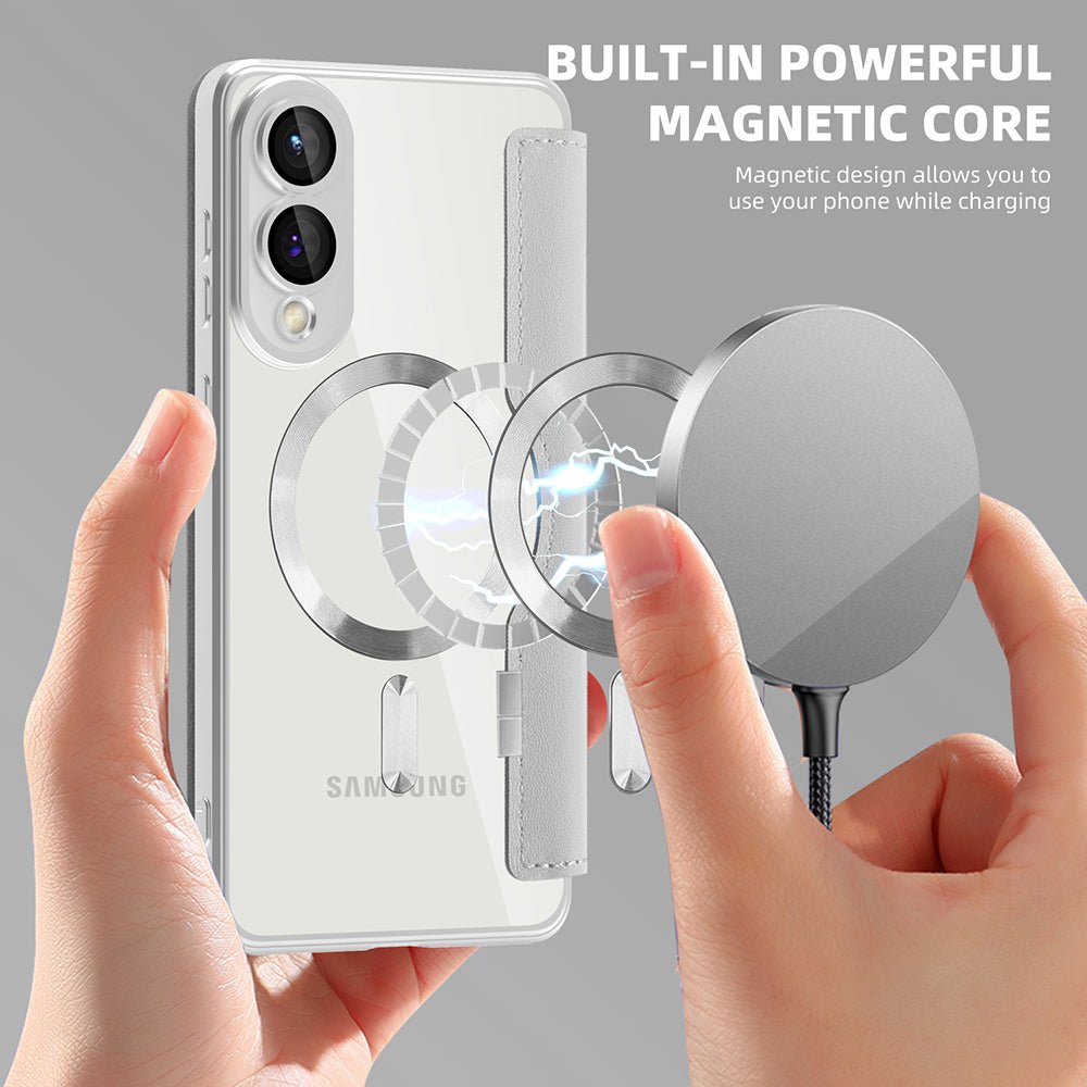 Techsuit Samsung Galaxy S25 Edge - Θήκη Βιβλίο με MagSafe με Υποδοχές Καρτών και RFID Προστασία - SmartMag Book Case - Grey