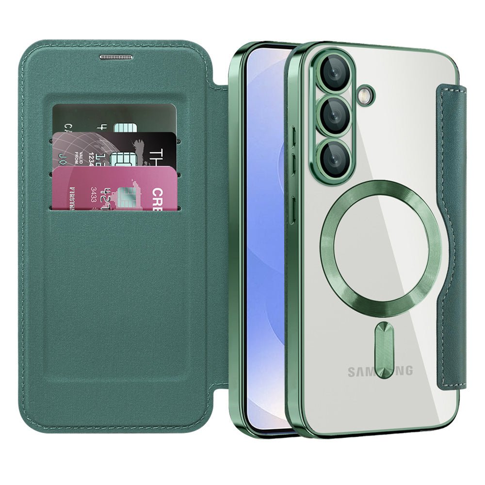Techsuit Samsung Galaxy S25 - Θήκη Βιβλίο με MagSafe με Υποδοχές Καρτών και RFID Προστασία - SmartMag Book Case - Green