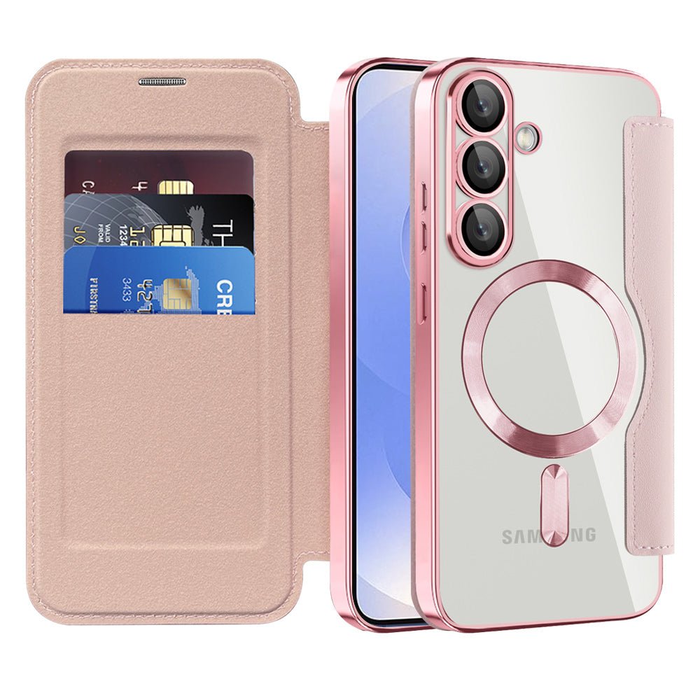 Techsuit Samsung Galaxy S25 - Θήκη Βιβλίο με MagSafe με Υποδοχές Καρτών και RFID Προστασία - SmartMag Book Case - Pink