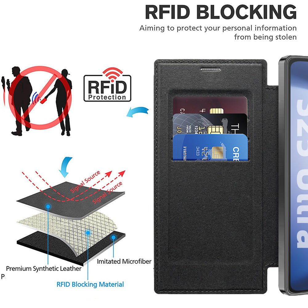 Techsuit Samsung Galaxy S25 Ultra - Θήκη Βιβλίο με MagSafe με Υποδοχές Καρτών και RFID Προστασία - SmartMag Book Case - Black