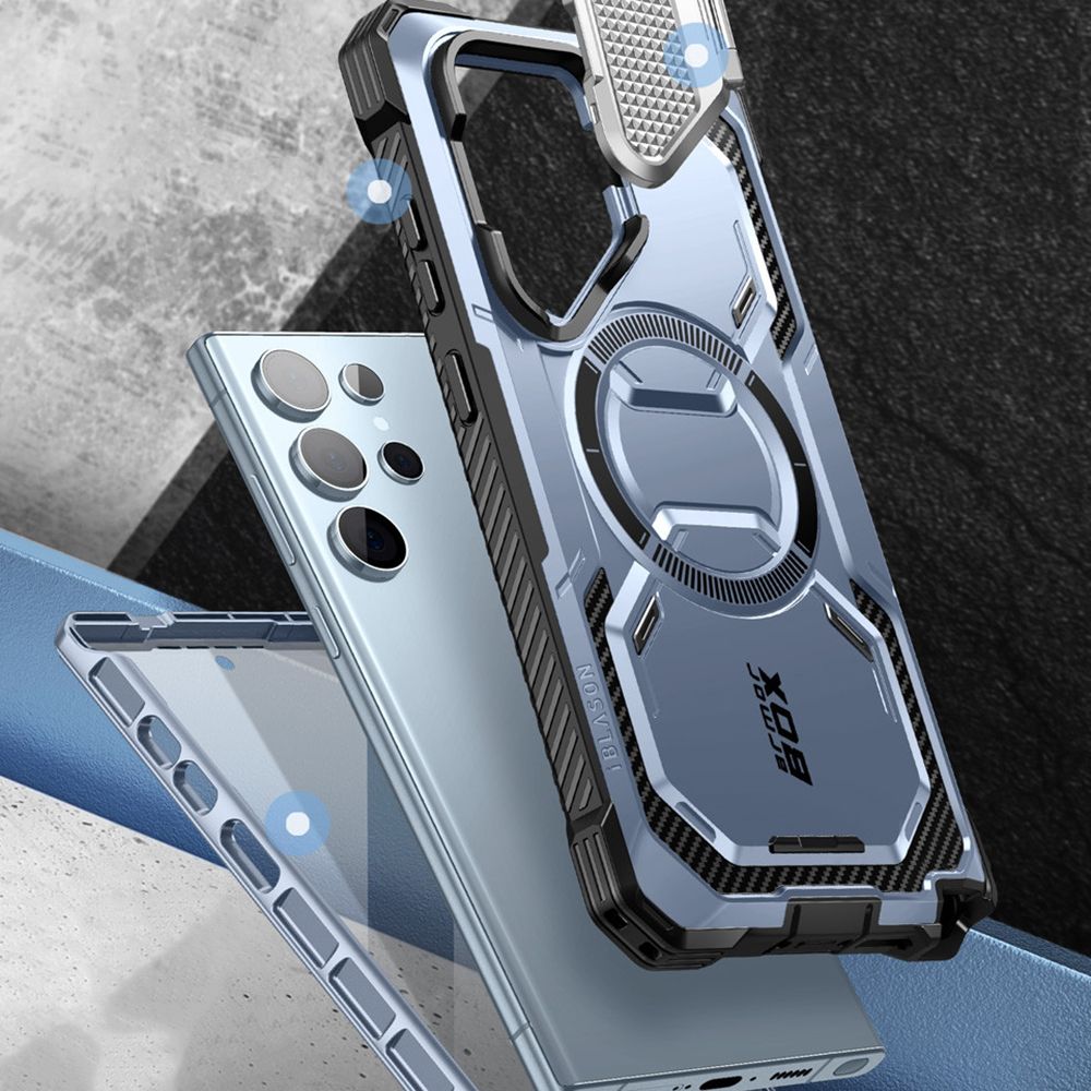 Supcase Samsung Galaxy S24 Ultra Armorbox Magsafe Σκληρή Θήκη με Προστασία Οθόνης και Κάλυμμα Κάμερας / Stand - Blue