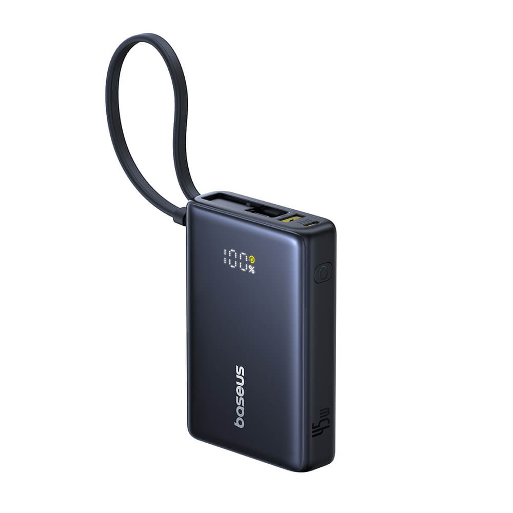 Baseus PicoGo Power Bank 10000mAh 45W με Ενσωματωμένο Καλώδιο Type-C - Black