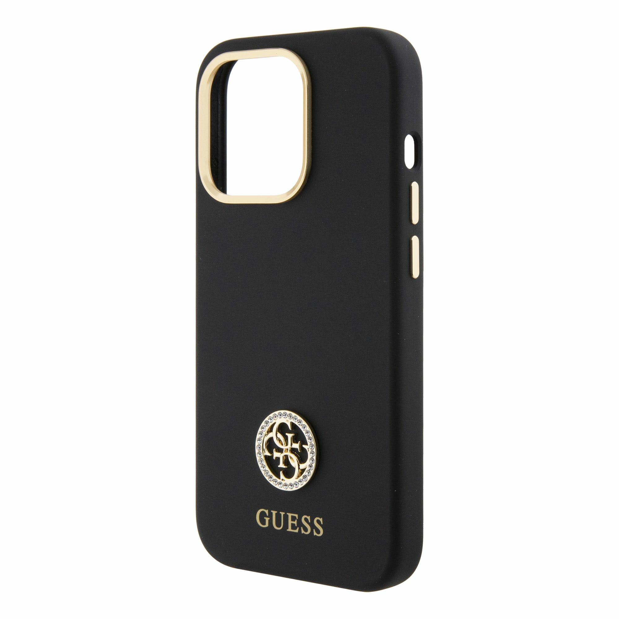 Guess iPhone 15 Pro Max Silicone Logo Strass 4G Σκληρή Θήκη με Πλαίσιο Σιλικόνης - Black - GUHCP15XM4DGPK