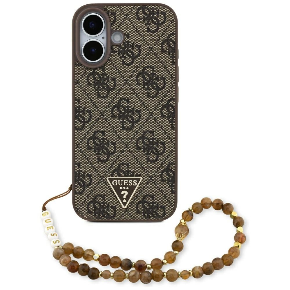 Guess iPhone 17 - 4G Strap Triangle Logo MagSafe - Σκληρή Θήκη με Επένδυση Συνθετικού Δέρματος και Λουράκι - Brown - GUHMP17SP4TSDPPSW