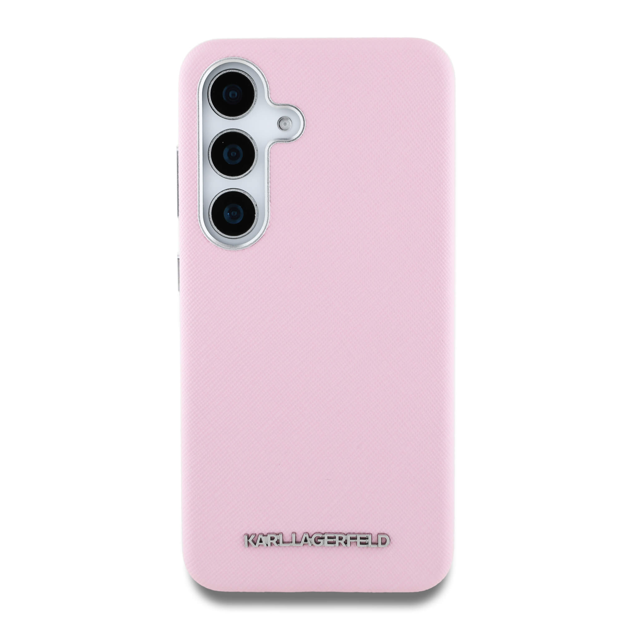 Karl Lagerfeld Samsung Galaxy S25 - Saffiano Full Wrapped Elongated Metal Logo - MagSafe Σκληρή Θήκη με Επένδυση Συνθετικού Δέρματος και Πλαίσιο Σιλικόνης - Pink - KLHMS25SPSAFWMCP