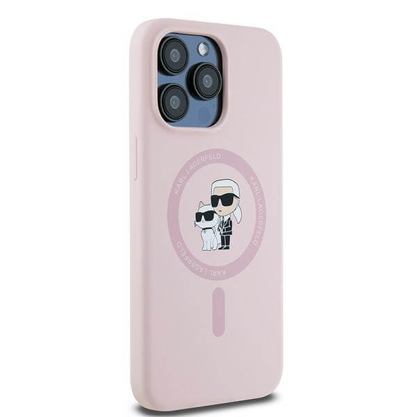 Karl Lagerfeld iPhone 15 Pro - Silicone Karl and Choupette - Θήκη Σιλικόνης με MagSafe - Pink - KLHMP15LSCMKCRHP