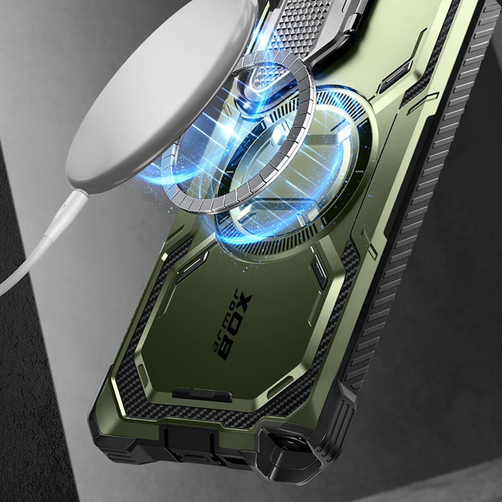 Supcase Samsung Galaxy S24 Ultra Armorbox Magsafe Σκληρή Θήκη με Προστασία Οθόνης και Κάλυμμα Κάμερας / Stand - Green