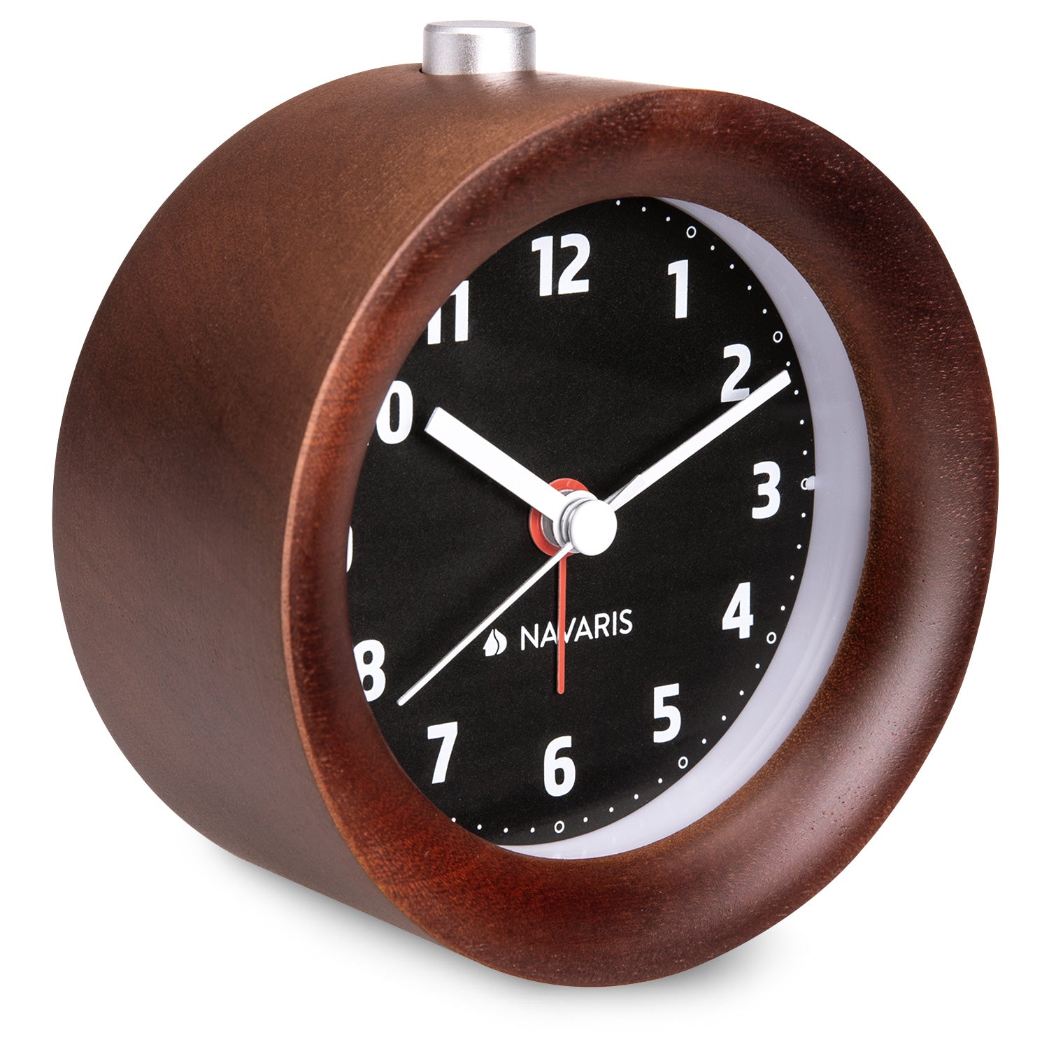 Navaris Analogue Wood Alarm Clock Design Round - Αναλογικό Επιτραπέζιο Ρολόι και Ξυπνητήρι - Dark Brown / Black - 46269.18.03